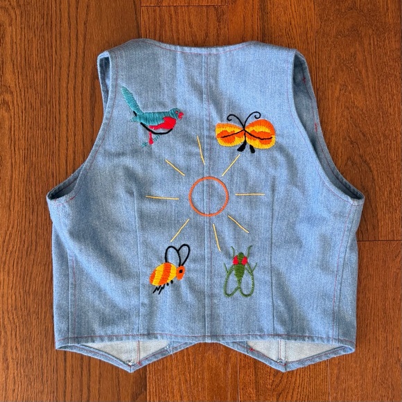 Vintage Jackets & Blazers - 70s Denim Embroidered Vest Boho Hippie Festival